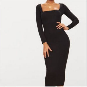 Black midi bodycon square neck dress